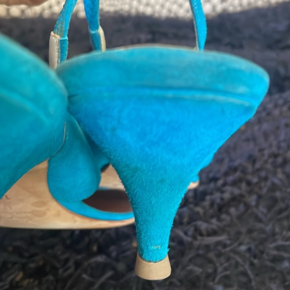 Sigerson Morrison Turquoise Suede Kitten Heel Slingback Sandals - Picture 7 of 15